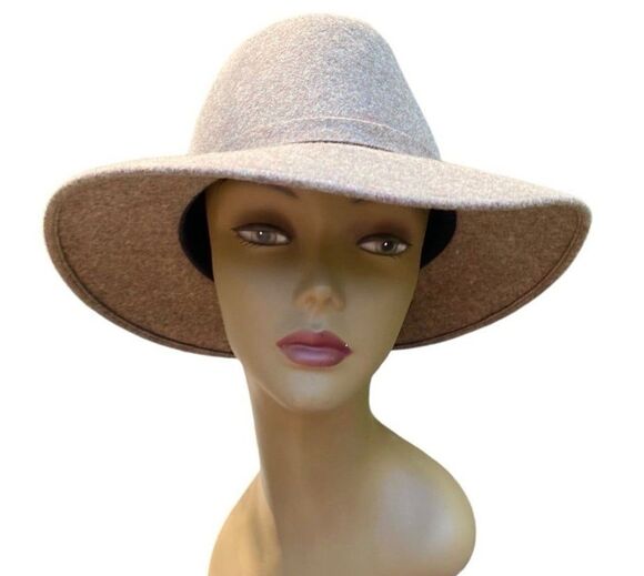 Vtg De Sind 100% Wool Felt Wide Brim Fedora Hat Beige Tan Neutral Boho M main image 6